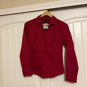 Simply Styled Petite V Neck Suiting Blouse Medium Petite Rumba Red Button Up
